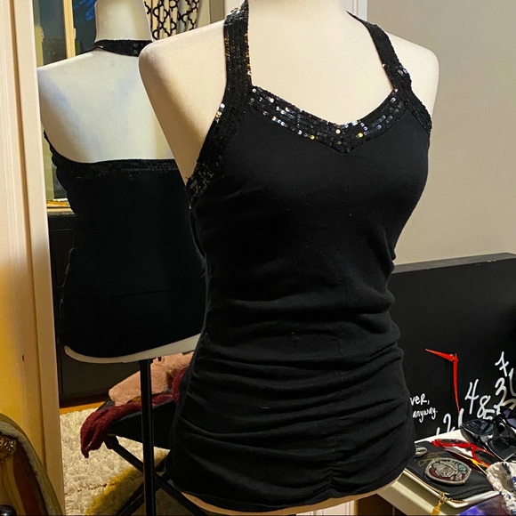 👻Black Sequin Halter Top - Picture 1 of 9